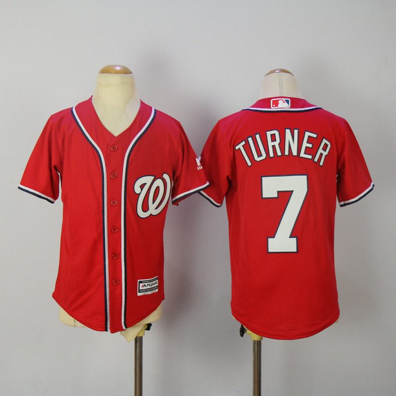 Youth 2017 MLB Washington Nationals #7 Turner Red Jerseys->youth mlb jersey->Youth Jersey